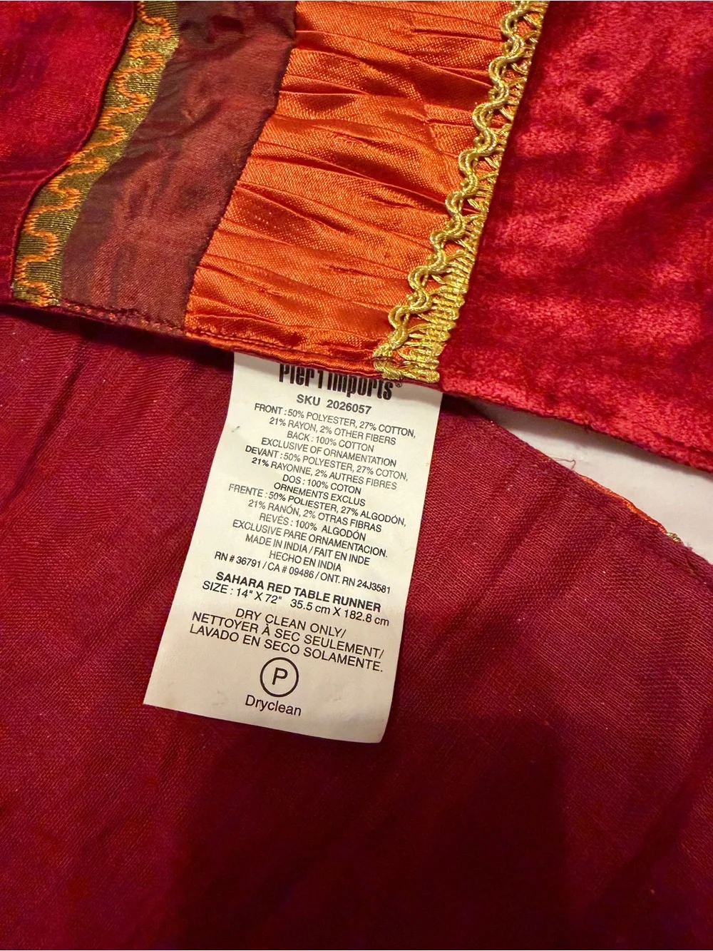 Pier 1 Imports Sahara Red Table Runner 14x72 Velvet Beaded Tassels Boho Fall